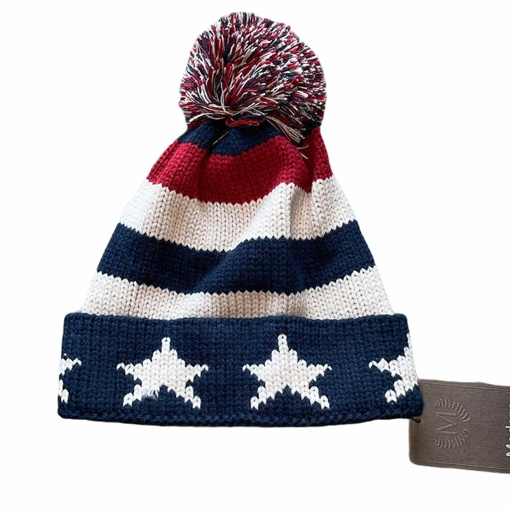 NWT Modena New York Striped Star PomPom Beanie